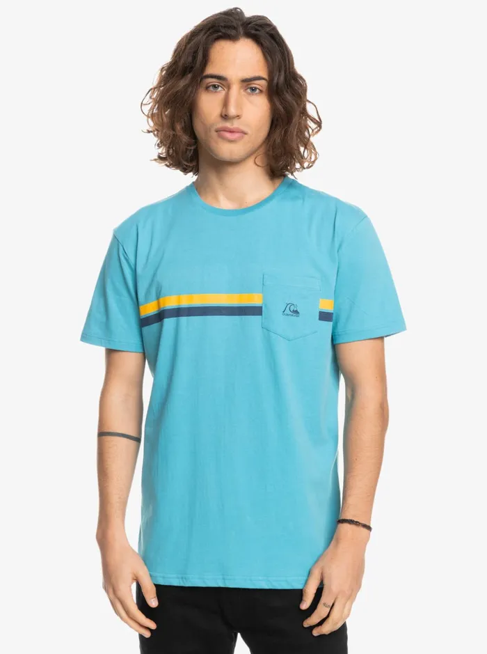 Men Quiksilver Tees Striped Flow Pocket TShirt Delphinium Blue Men Quiksilver Tees Striped Flow Pocket TShirt Delphinium Blue