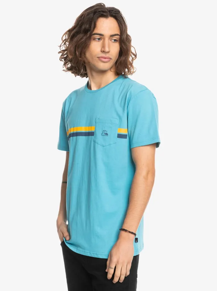 Men Quiksilver Tees Striped Flow Pocket TShirt Delphinium Blue Men Quiksilver Tees Striped Flow Pocket TShirt Delphinium Blue