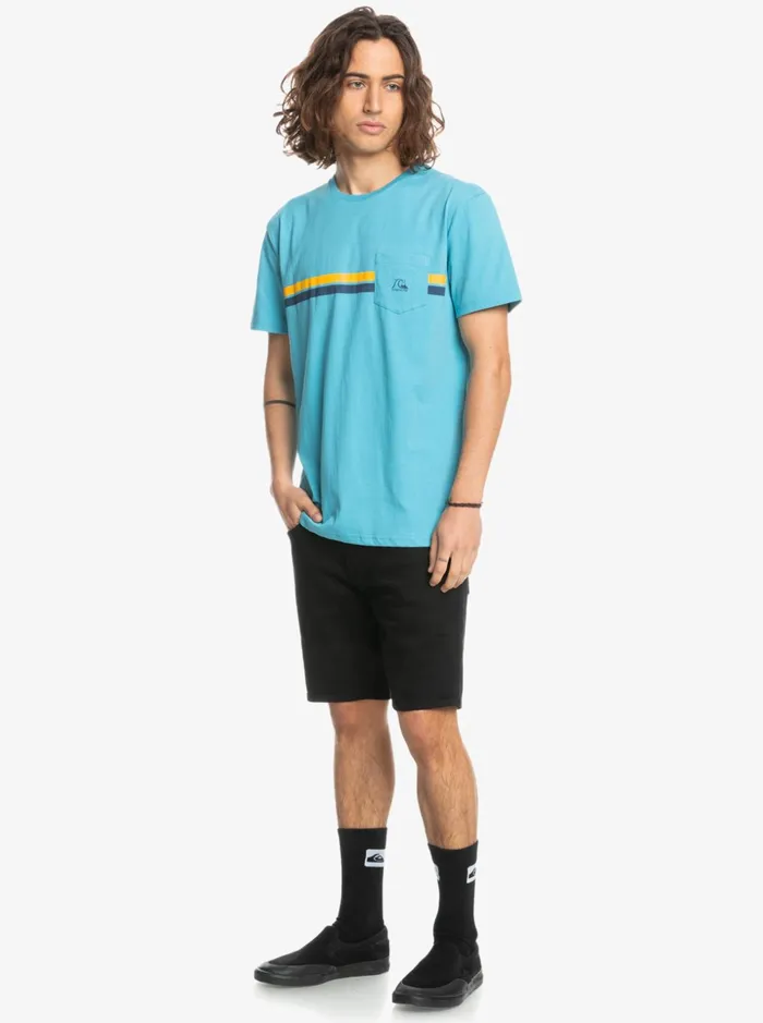 Men Quiksilver Tees Striped Flow Pocket TShirt Delphinium Blue Men Quiksilver Tees Striped Flow Pocket TShirt Delphinium Blue