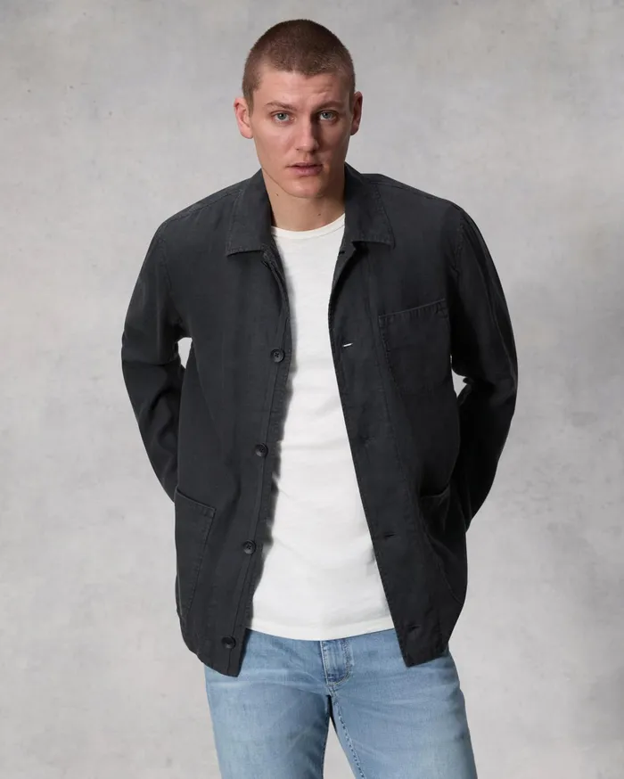 Men Rag and Bone Coats and Jackets Evan Linen Chore Jacket Black