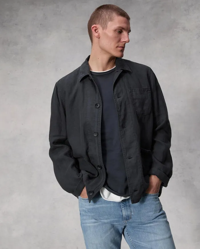 Men Rag and Bone Coats and Jackets Evan Linen Chore Jacket Black Men Rag and Bone Coats and Jackets Evan Linen Chore Jacket Black