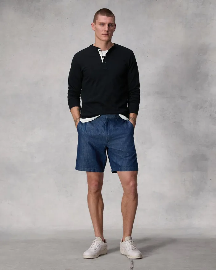 Men Rag and Bone Jeans Elliot Pleated Denim Short Dark Indigo