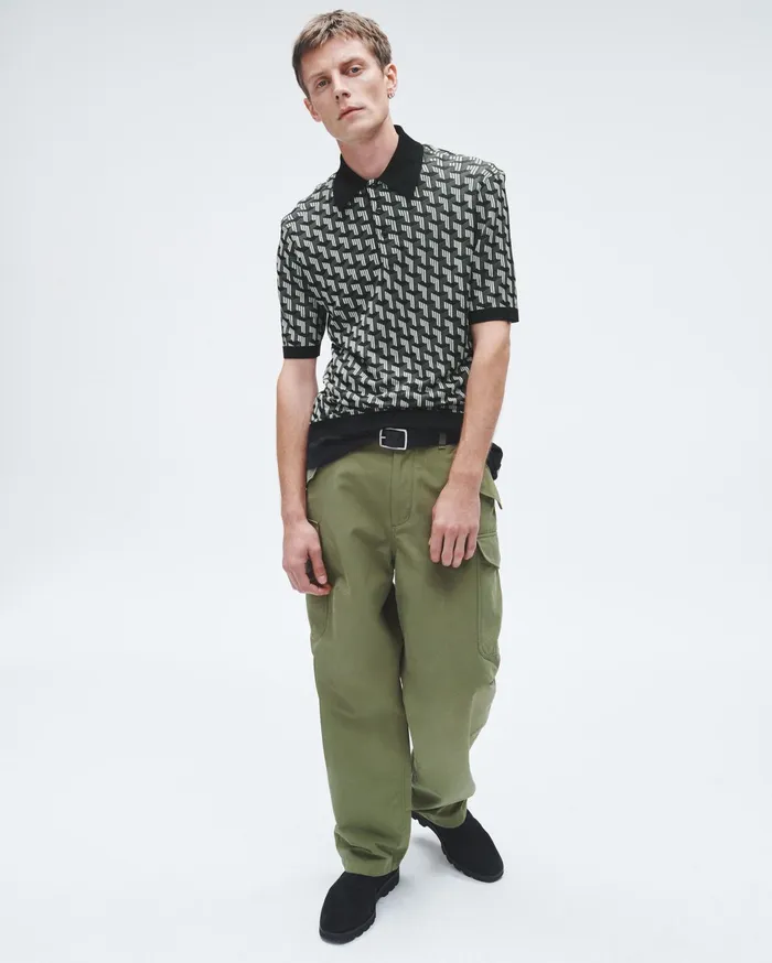 Men Rag and Bone Polos Vaughn Viscose Short Sleeve Polo Army Multi