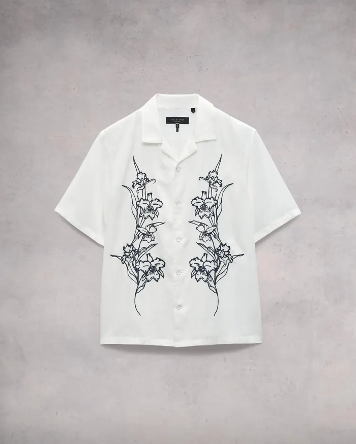 Men Rag and Bone Shirts Avery Resort Embroidered Shirt Aged White Men Rag and Bone Shirts Avery Resort Embroidered Shirt Aged White