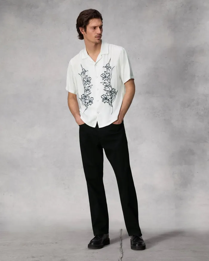 Men Rag and Bone Shirts Avery Resort Embroidered Shirt Aged White Men Rag and Bone Shirts Avery Resort Embroidered Shirt Aged White