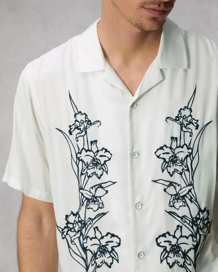 Men Rag and Bone Shirts Avery Resort Embroidered Shirt Aged White Men Rag and Bone Shirts Avery Resort Embroidered Shirt Aged White