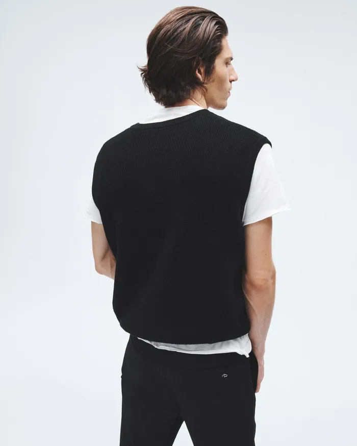 Men Rag and Bone Sweaters Harvey Cotton Sweater Vest Black Men Rag and Bone Sweaters Harvey Cotton Sweater Vest Black