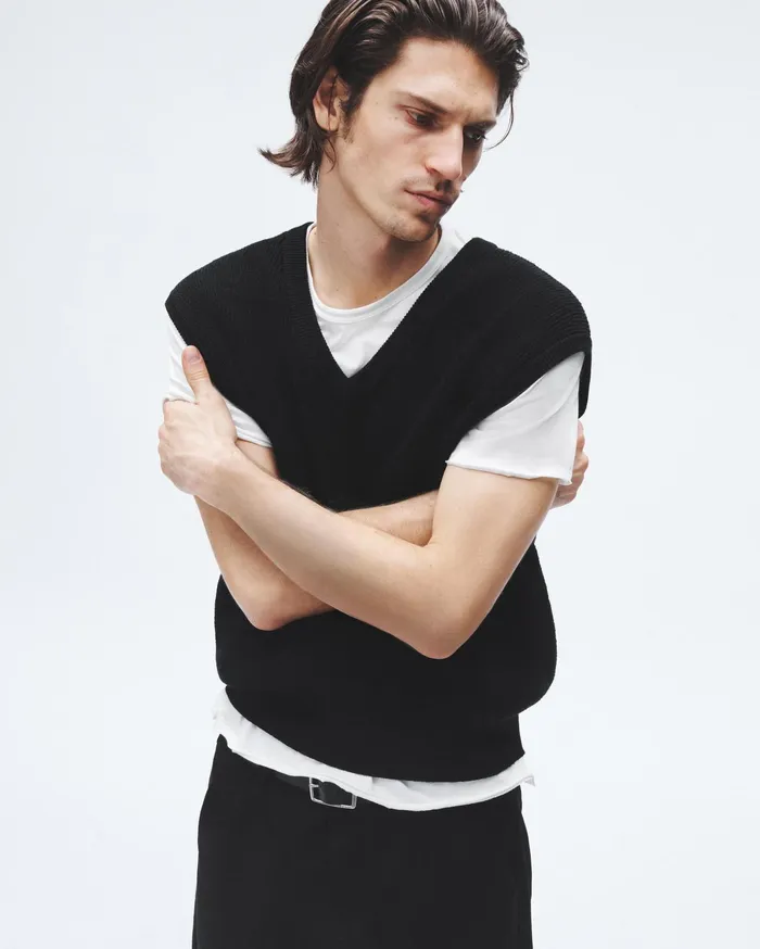 Men Rag and Bone Sweaters Harvey Cotton Sweater Vest Black Men Rag and Bone Sweaters Harvey Cotton Sweater Vest Black