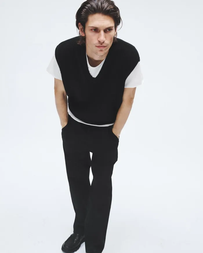 Men Rag and Bone Sweaters Harvey Cotton Sweater Vest Black Men Rag and Bone Sweaters Harvey Cotton Sweater Vest Black
