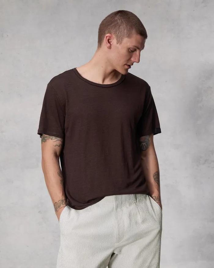 Men Rag and Bone TShirts Classic Linen Tee Washed Brown