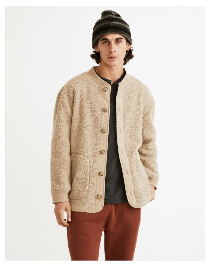 Men Resourced Sherpa Shirt Jacket Drill Khaki Madewell Sweatshirts and Sweatpants