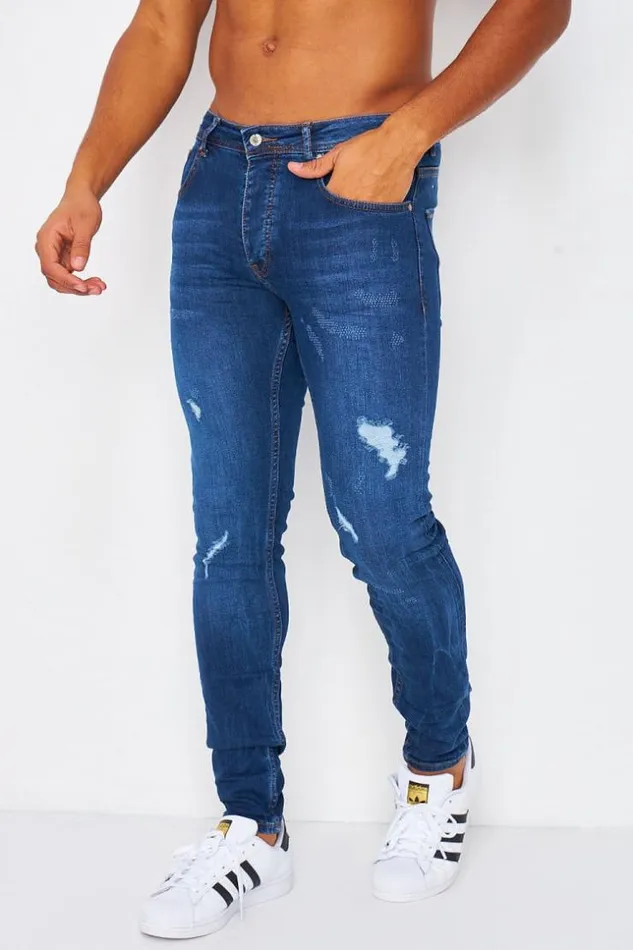 Men Ripped Brentiny Jean In Blue Blue Brentiny Paris Jeans