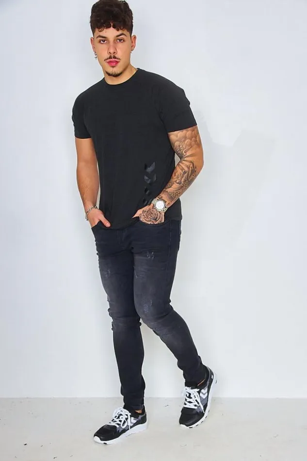 Men Scratched Brentiny Jeans In Black Black Brentiny Paris Jeans