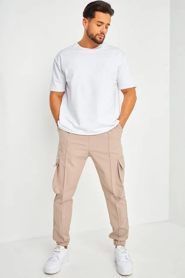 Men Seam Detail Cargo Jogger In Beige Beige Brentiny Paris Pants
