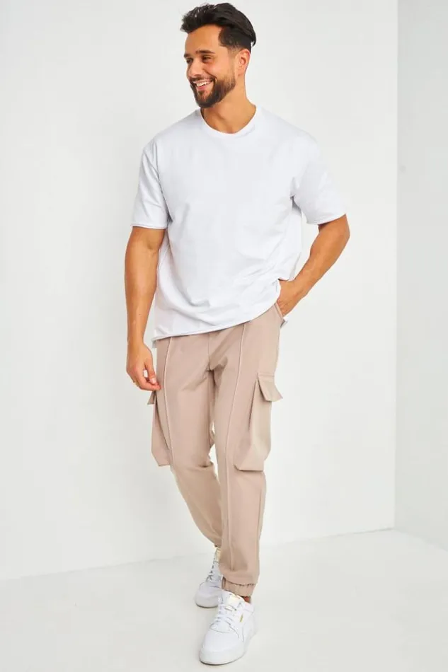 Men Seam Detail Cargo Jogger In Beige Beige Brentiny Paris Pants