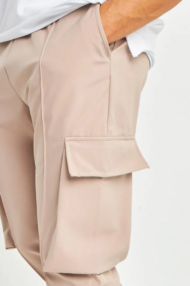 Men Seam Detail Cargo Jogger In Beige Beige Brentiny Paris Pants