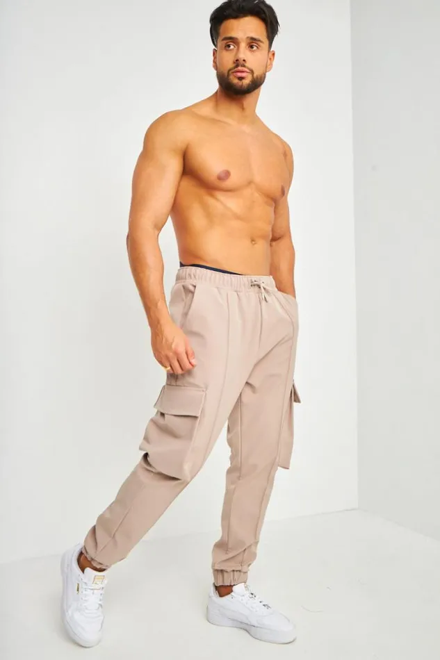Men Seam Detail Cargo Jogger In Beige Beige Brentiny Paris Pants