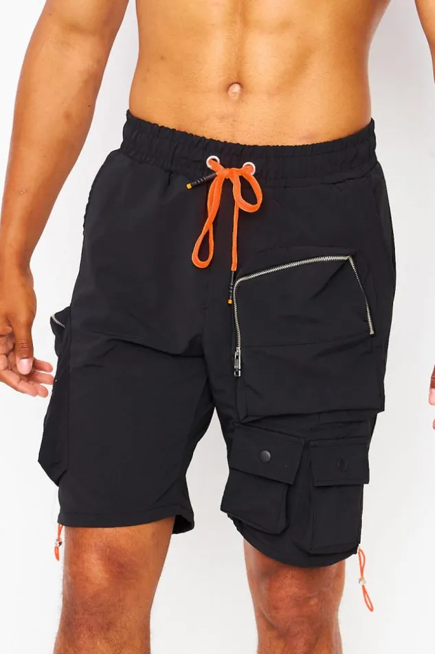Men Shorts In Black With 3d Pockets And Orange Details Black Brentiny Paris Shorts