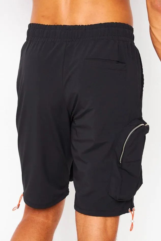 Men Shorts In Black With 3d Pockets And Orange Details Black Brentiny Paris Shorts