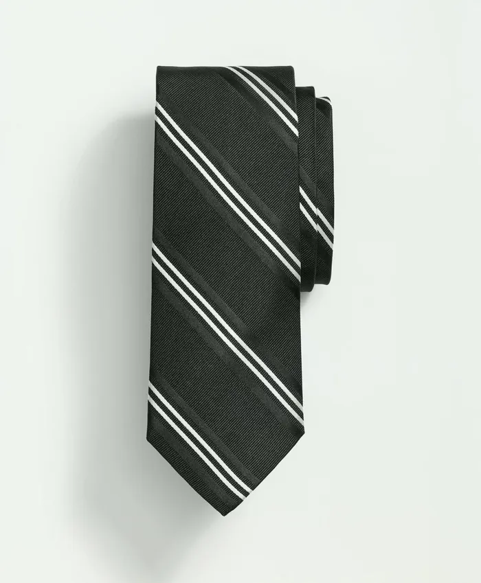 Men Silk Double Striped Tie Blackwhite Brooks Brothers Ties and Pocket Squares