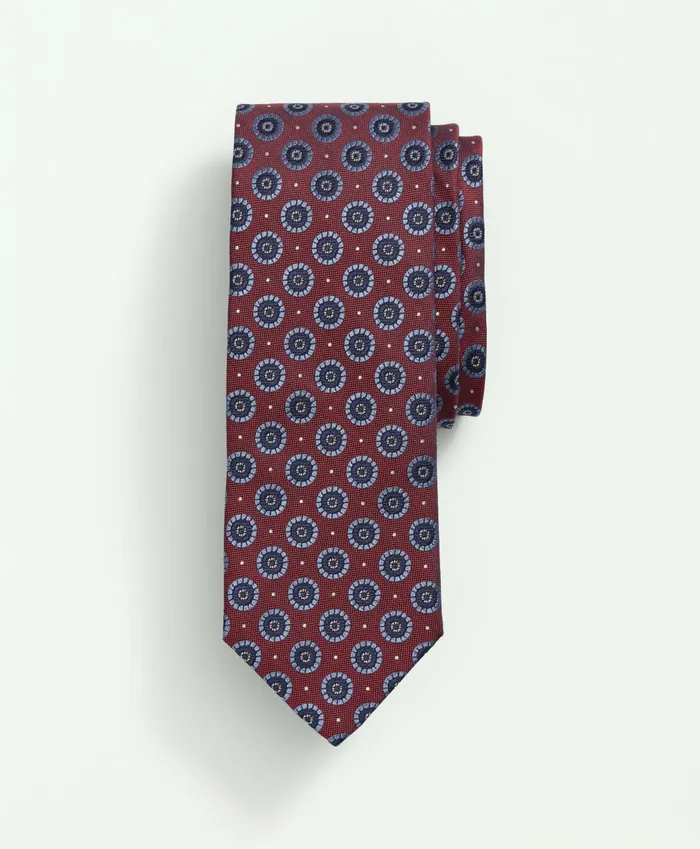 Men Silk Framed Medallion Dot Tie Red Brooks Brothers Ties and Pocket Squares
