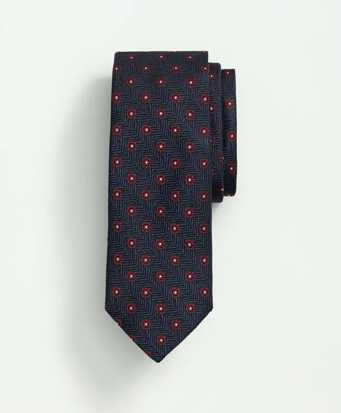 Men Silk Geo Floral Tie Navyred Brooks Brothers Ties and Pocket Squares