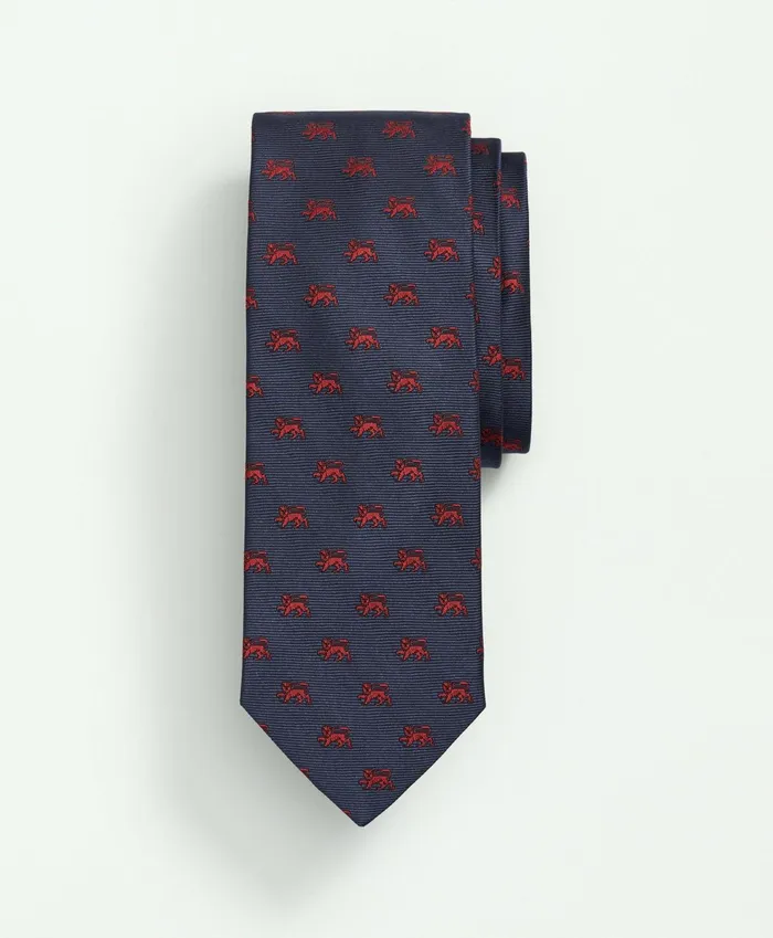 Men Silk Lion Pattern Tie Navyred Brooks Brothers Ties and Pocket Squares