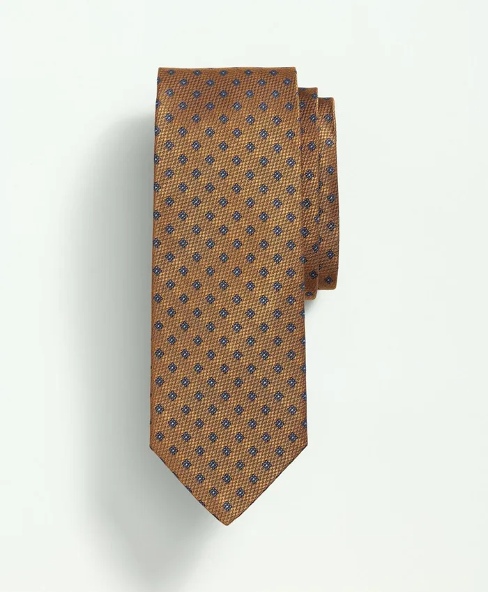 Men Silk Mini Square Flower Tie Yellow Brooks Brothers Ties and Pocket Squares