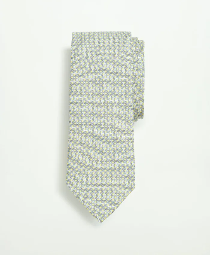 Men Silk Twill Cane Pattern Tie Yellow Brooks Brothers Ties and Pocket Squares