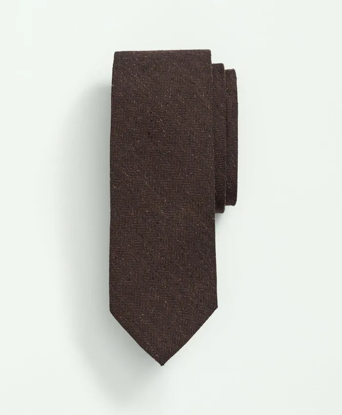 Men Silk Wool Flecked Herringbone Tie Brown Brooks Brothers Ties and Pocket Squares
