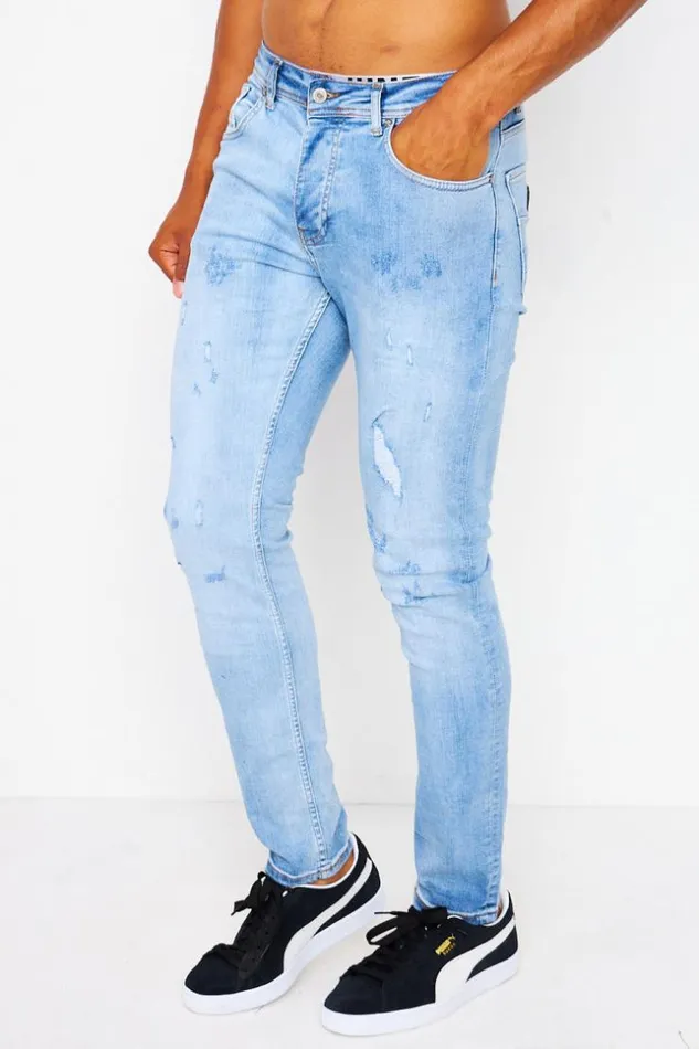 Men Slim Fit Jean With Rips In Light Blue Project X 8211 Tp21062 Bleuclair Brentiny Paris Jeans