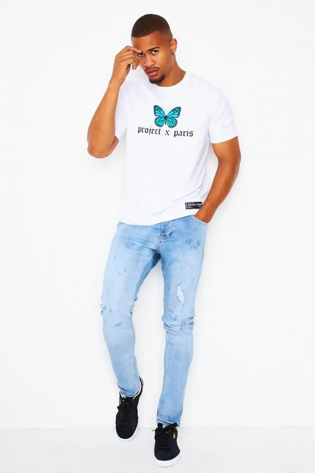 Men Slim Fit Jean With Rips In Light Blue Project X 8211 Tp21062 Bleuclair Brentiny Paris Jeans