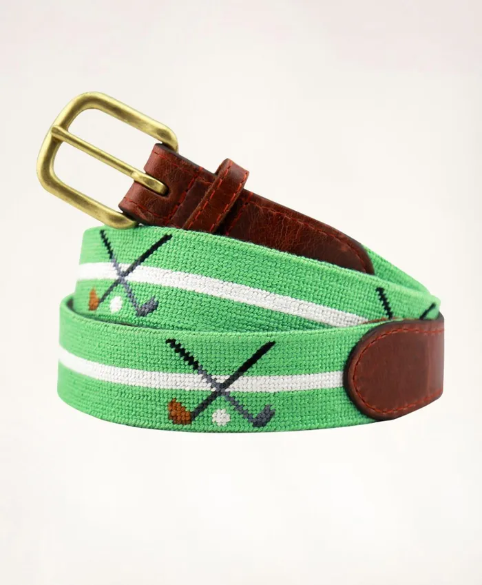 Men Smathers and Branson Leather Needlepoint Belt Multi Brooks Brothers Belts