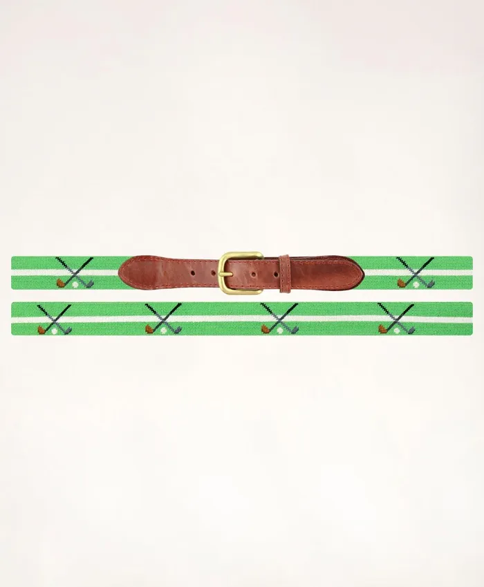 Men Smathers and Branson Leather Needlepoint Belt Multi Brooks Brothers Belts