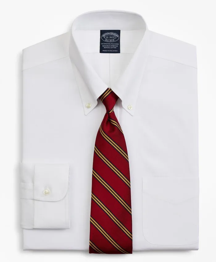 Men Stretch Big and Tall Dress Shirt NonIron Pinpoint ButtonDown Collar White Brooks Brothers Dress Shirts