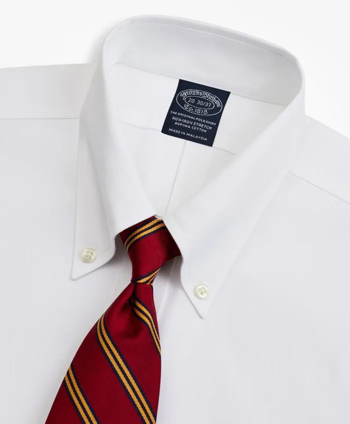 Men Stretch Big and Tall Dress Shirt NonIron Pinpoint ButtonDown Collar White Brooks Brothers Dress Shirts