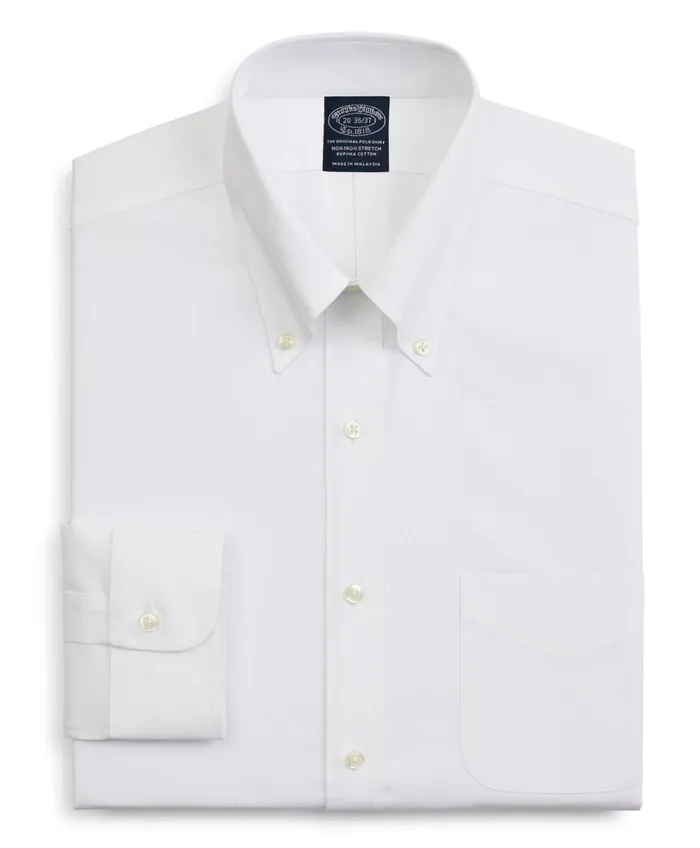 Men Stretch Big and Tall Dress Shirt NonIron Pinpoint ButtonDown Collar White Brooks Brothers Dress Shirts