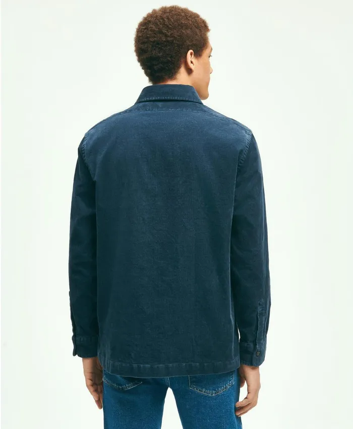 Men Stretch Cotton Corduroy Shirt Jacket Dark Blue Brooks Brothers Sport Shirts