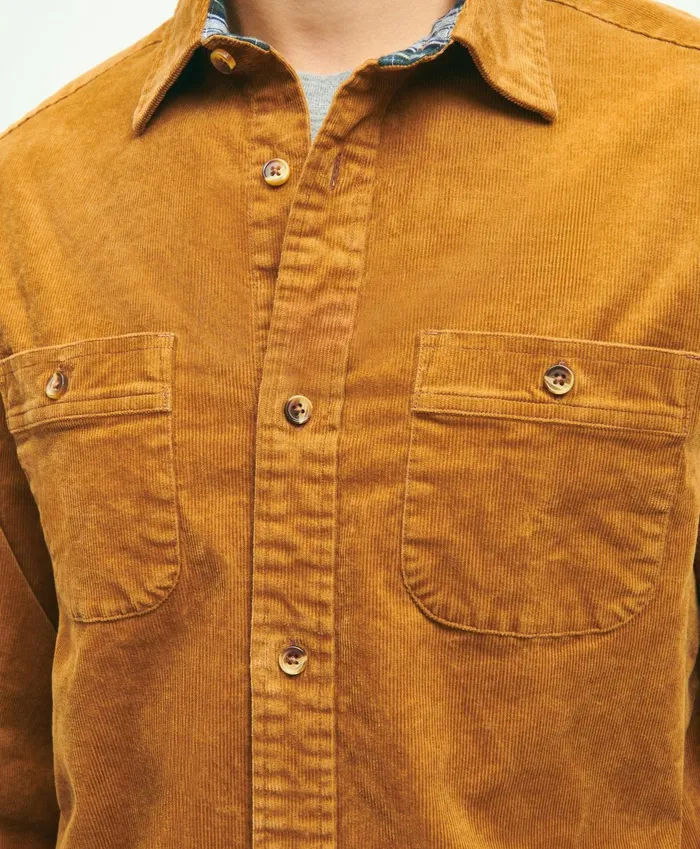 Men Stretch Cotton Corduroy Shirt Jacket Medium Brown Brooks Brothers Sport Shirts