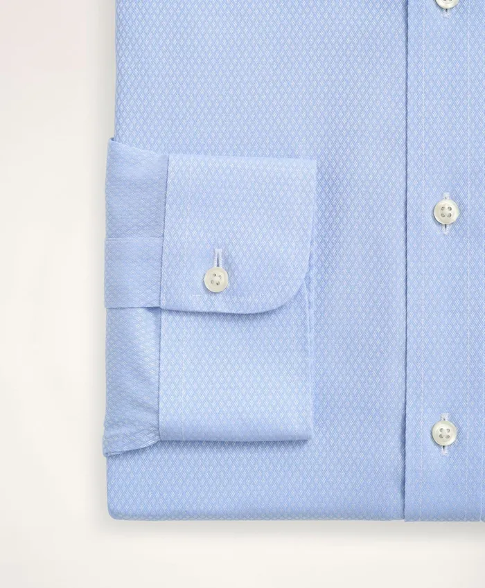 Men Stretch Milano SlimFit Dress Shirt NonIron Dobby Ainsley Collar Diamond Light Blue Brooks Brothers Dress Shirts