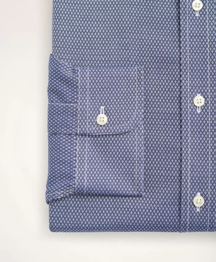 Men Stretch Milano SlimFit Dress Shirt NonIron Dobby Ainsley Collar Diamond Navy Brooks Brothers Dress Shirts