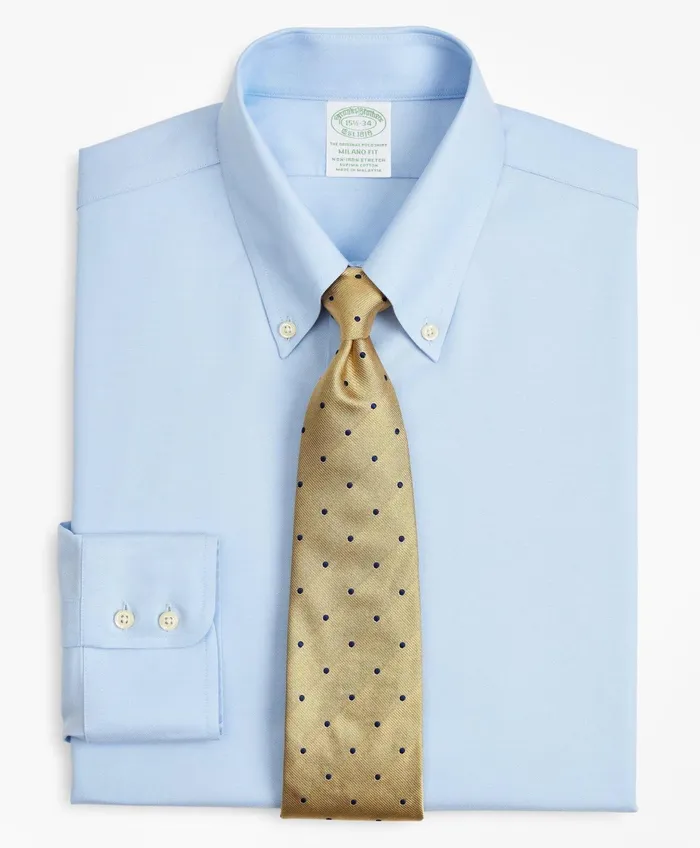 Men Stretch Milano SlimFit Dress Shirt NonIron Twill ButtonDown Collar Light Blue Brooks Brothers Dress Shirts