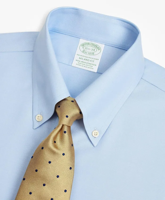 Men Stretch Milano SlimFit Dress Shirt NonIron Twill ButtonDown Collar Light Blue Brooks Brothers Dress Shirts