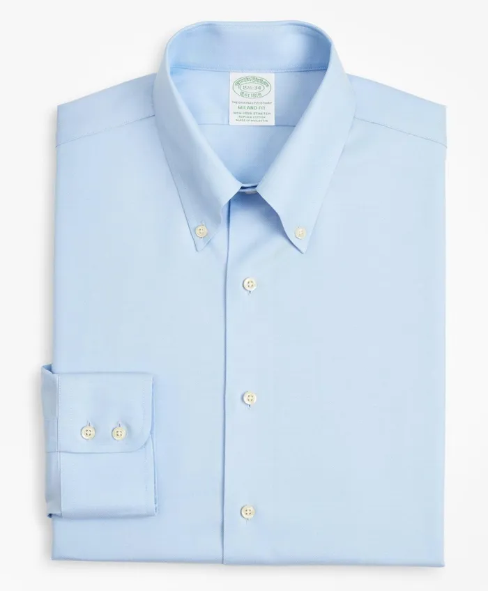 Men Stretch Milano SlimFit Dress Shirt NonIron Twill ButtonDown Collar Light Blue Brooks Brothers Dress Shirts