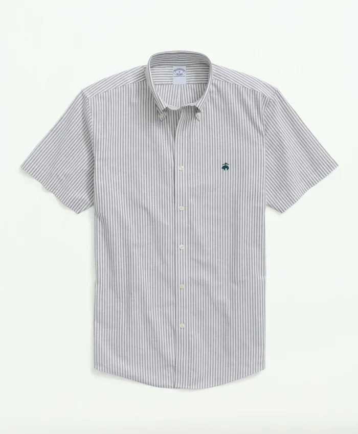 Men Stretch NonIron Oxford ButtonDown Collar Stripe ShortSleeve Sport Shirt Dark Green Brooks Brothers Sport Shirts Men Stretch NonIron Oxford ButtonDown Collar Stripe ShortSleeve Sport Shirt Dark Green Brooks Brothers Sport Shirts