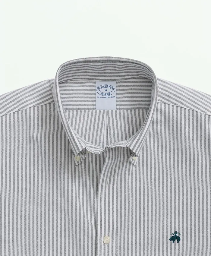 Men Stretch NonIron Oxford ButtonDown Collar Stripe ShortSleeve Sport Shirt Dark Green Brooks Brothers Sport Shirts