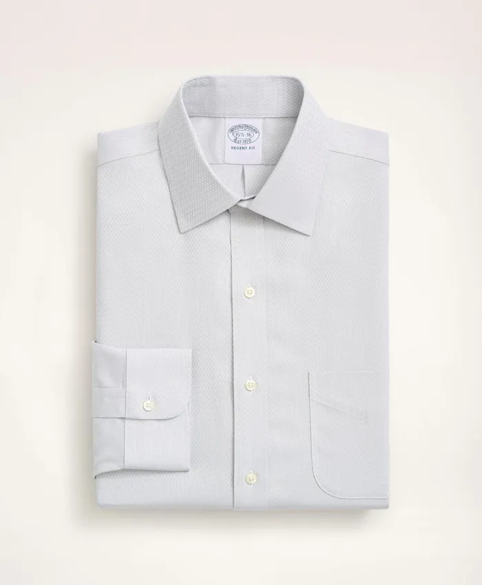 Men Stretch Regent RegularFit Dress Shirt NonIron Dobby Ainsley Collar Diamond Grey Brooks Brothers Dress Shirts