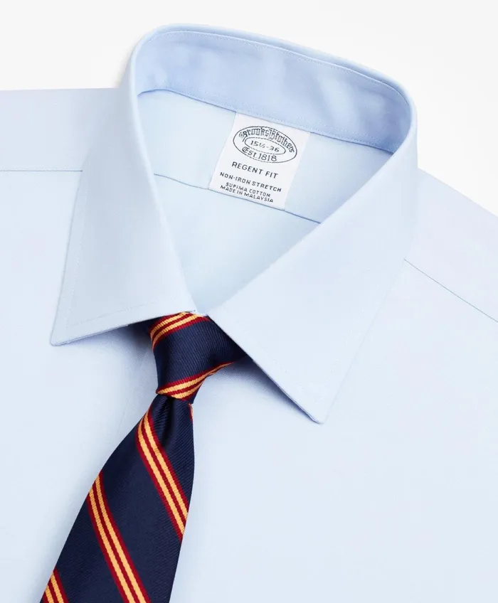 Men Stretch Regent RegularFit Dress Shirt NonIron Pinpoint Ainsley Collar French Cuff Pinpoint Light Blue Brooks Brothers Dress Shirts
