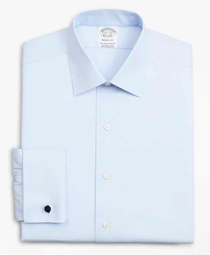 Men Stretch Regent RegularFit Dress Shirt NonIron Pinpoint Ainsley Collar French Cuff Pinpoint Light Blue Brooks Brothers Dress Shirts