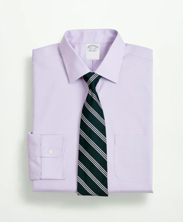 Men Stretch Supima Cotton NonIron Pinpoint Oxford Ainsley Collar Dress Shirt Lavender Brooks Brothers Dress Shirts